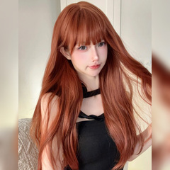 Cheng Ming Wig for Women, Orange-Brown Water-Wave Style, Internet-Famous, Lifelike Natural Large Waves, Long Curly Hair, 2023 Fashion Full-Headpiece