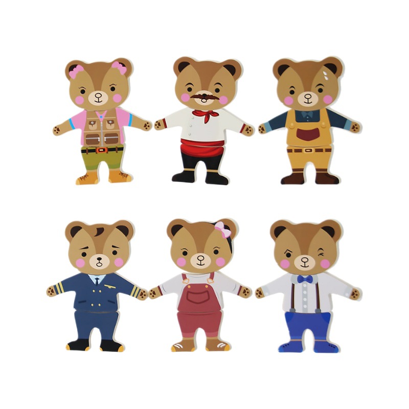 Educación temprana para niños, oso, vestir, rompecabezas, rompecabezas tridimensionales, ejercicio, combinación de acción fina, rompecabezas, juguetes de madera