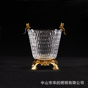 European-style luxury living room coffee table wine barrel French crystal glass inlaid copper light luxury handicraft fruit plate ornaments
