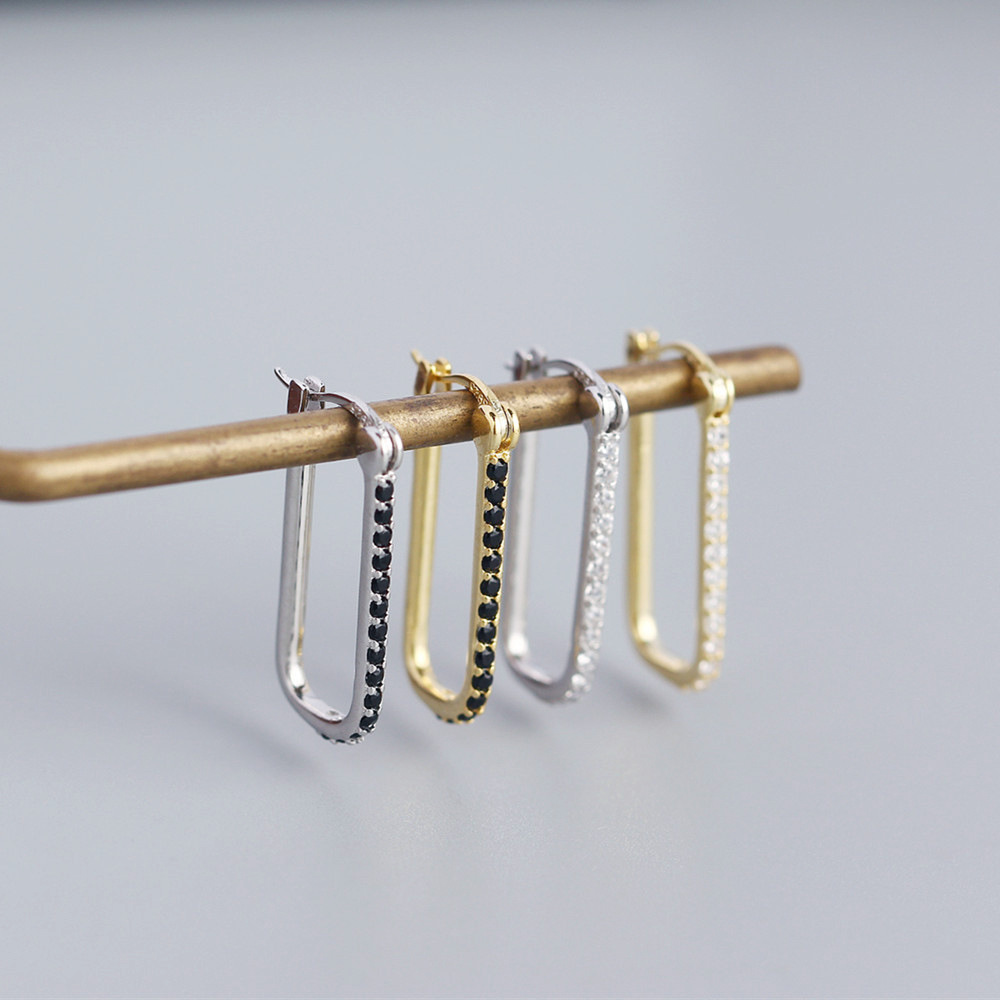 Zircon Inlay Material Earrings Classification 1 Pair 925 Sterling Silver Zircon Rectangle Earrings