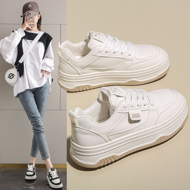Zapatos blancos de cuero suave de suela gruesa estilo coreano de la calle frita de las mujeres 2023 Otoño e Invierno Nuevo nicho versátil deportivo casual zapatillas populares
