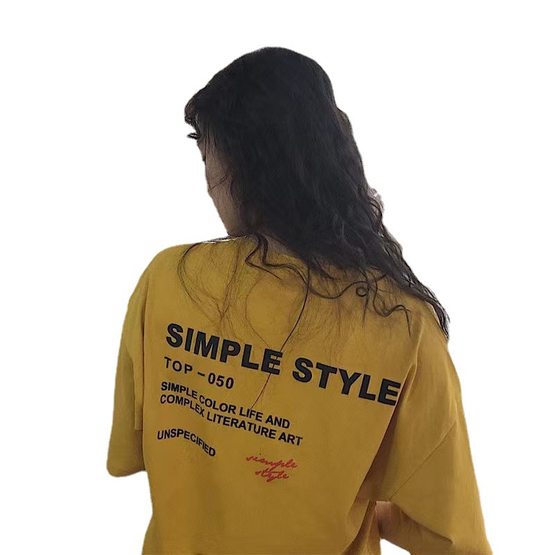 Front and back printed 2024 summer Korean version new medium length short sleeved T-shirt women's loose fitting student_voghion.com