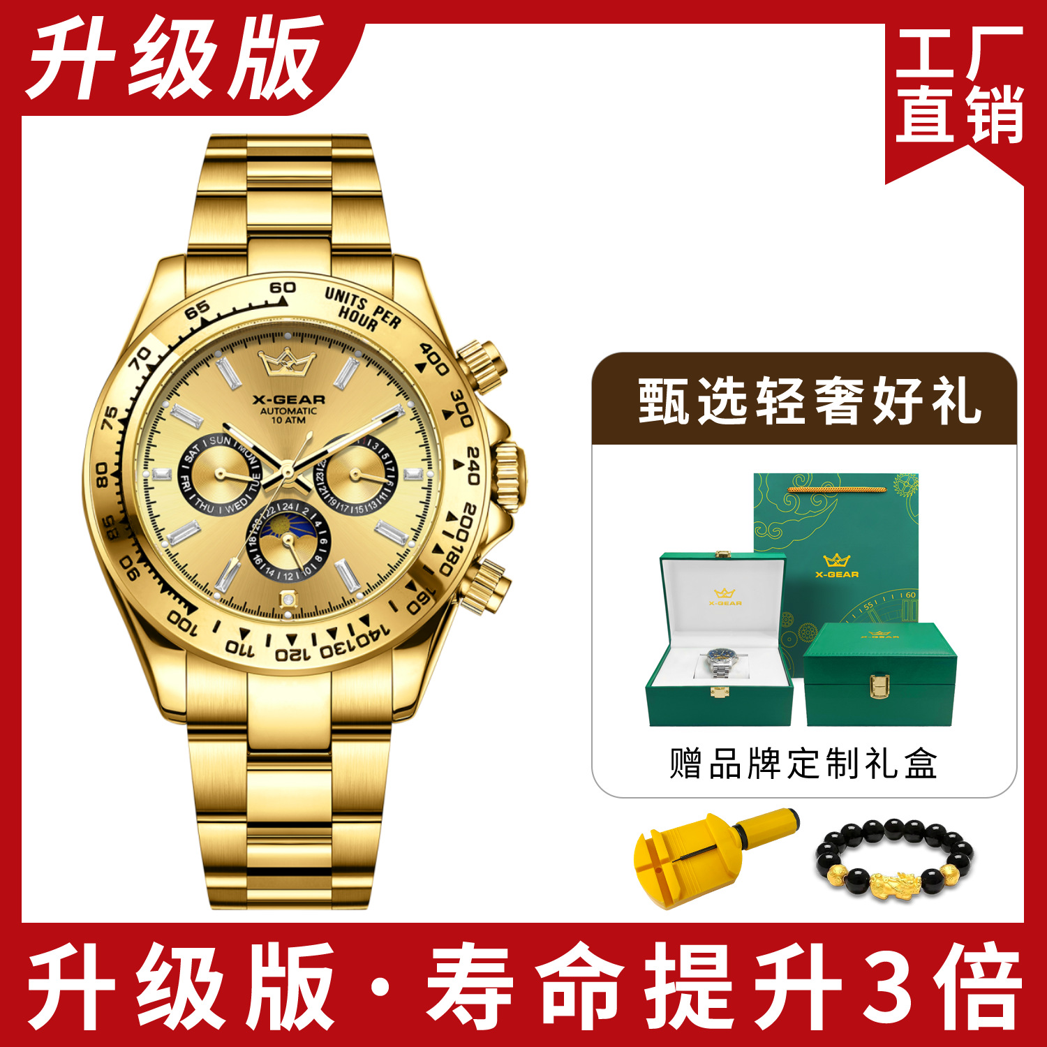 Classic Series of Fully Automatic Mechanical Watches, Fashionable Steel Band, Men's Waterproof, Luminous, Multi-Functional, Cross-Border Hot-Selling Model, Stainless Steel