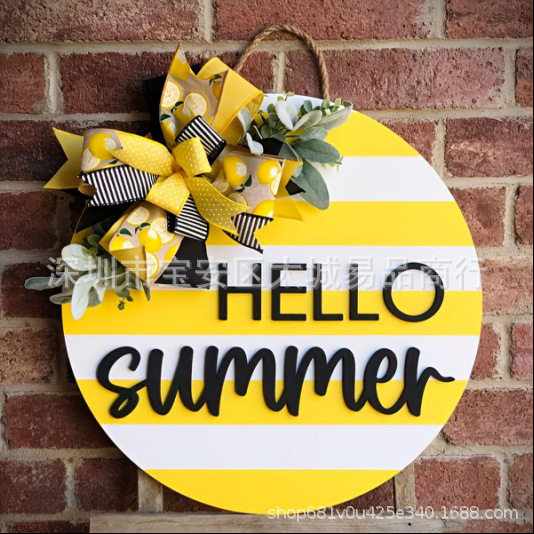 New Cross-Border Wooden Door Sign with "Hello Summer" and Bow Decoration for Front Door New Cross-Border Wooden Door Sign with "Hello Summer" and Bow Decoration for Front Door