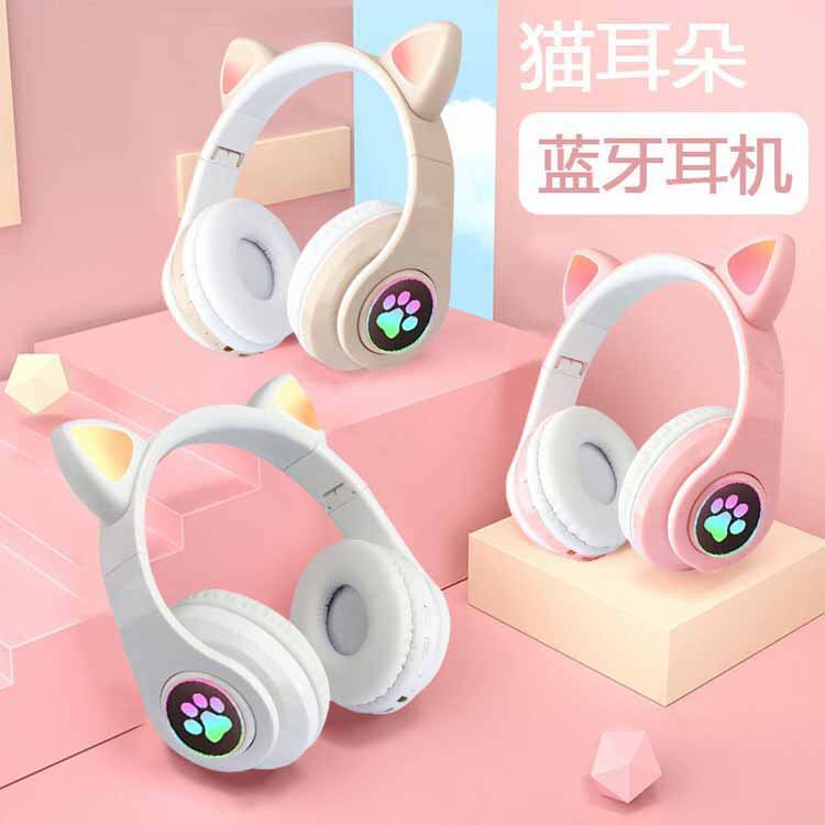 Headset Bluetooth Headset B39 Luminous Cat Ears Stereo Folding Card Music Game Headset Gift Box