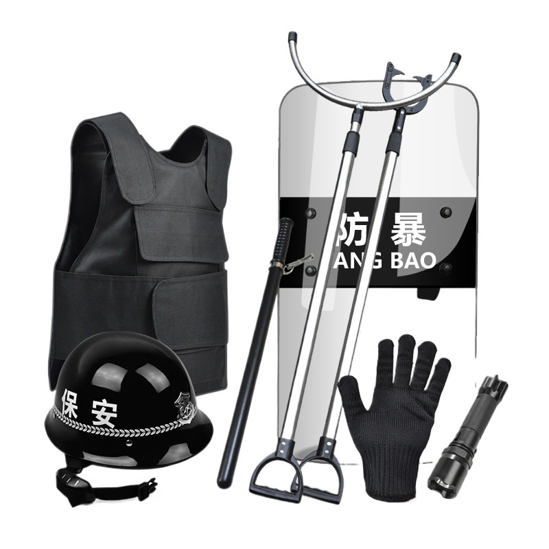 Escudo de seguridad de ocho piezas a prueba de explosiones escudo antidisturbios casco de horquilla de acero guantes anti-corte equipo de seguridad suministros