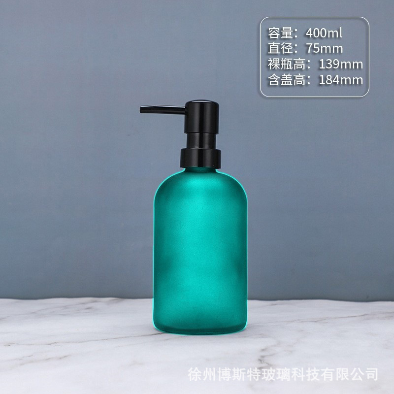 400ml; botella de arena azul + bomba de presión de cabeza negra ABS; vidrio-1
