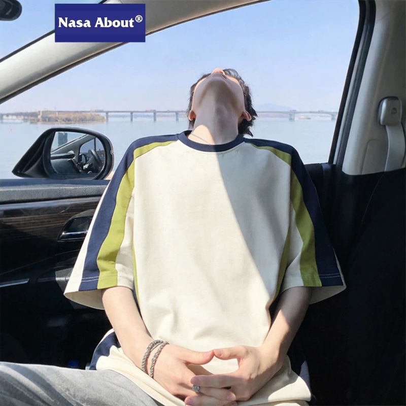 Nasa about Pure Cotton Color-Blocked Short-Sleeved T-Shirt for Men, New Summer Style Loose Casual Half-Sleeved Top Nasa about Pure Cotton Color-Blocked Short-Sleeved T-Shirt for Men, New Summer Style Loose Casual Half-Sleeved Top