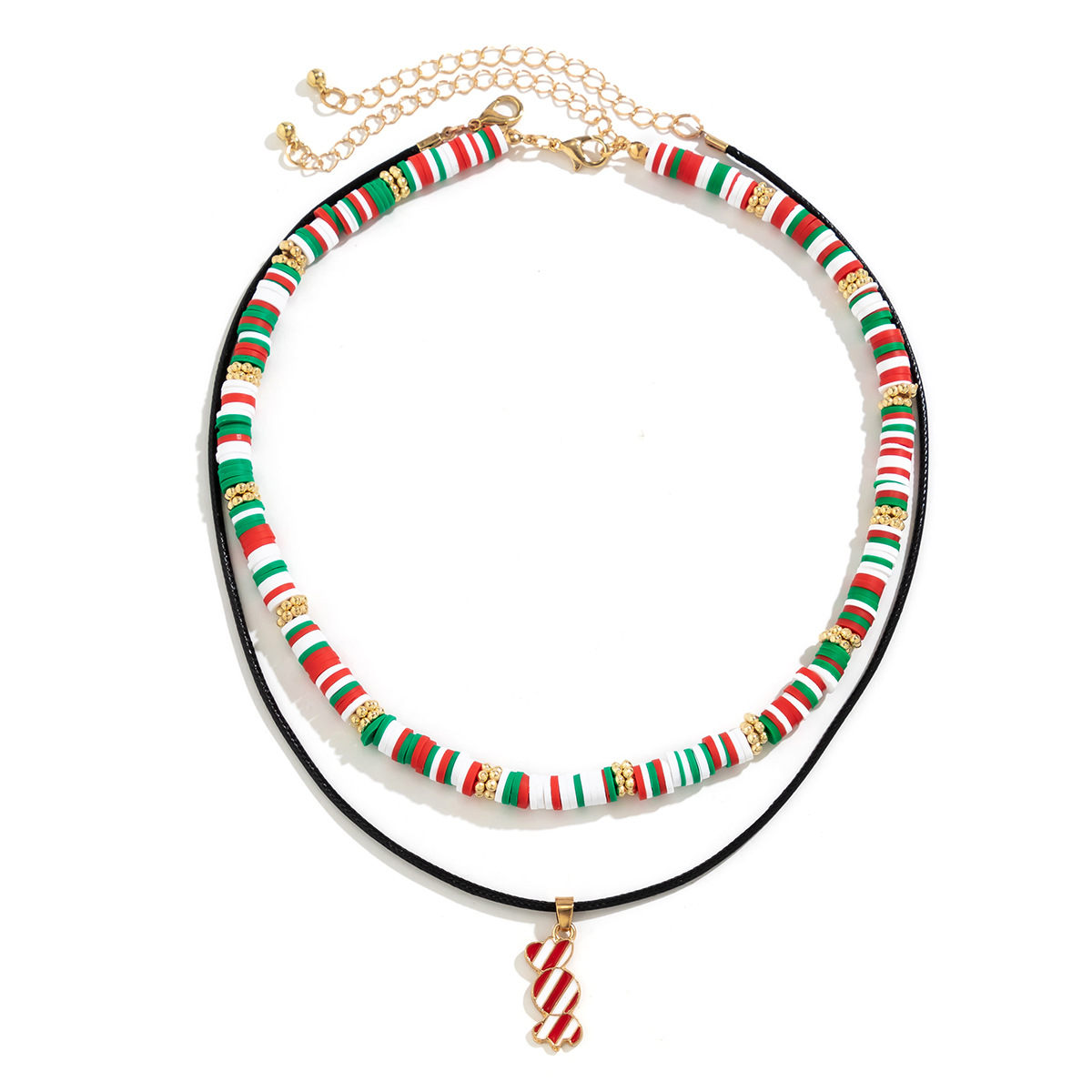 Christmas Beaded Choker Necklace With Crystal Snowman Charms_voghion.com