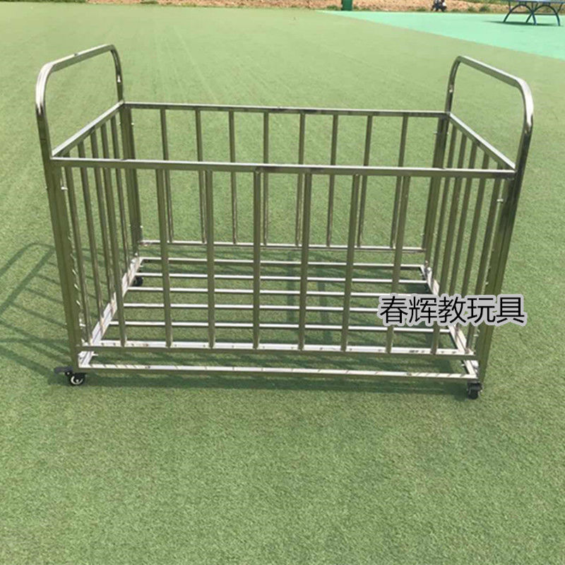 jardín de infantes carro de baloncesto de acero inoxidable grueso almacenamiento cesta de baloncesto móvil marco de baloncesto plegable carro de carga