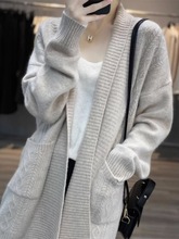 欧洲站新款羊绒毛衣开衫针织外套女中长款加厚慵懒春秋冬外搭大衣