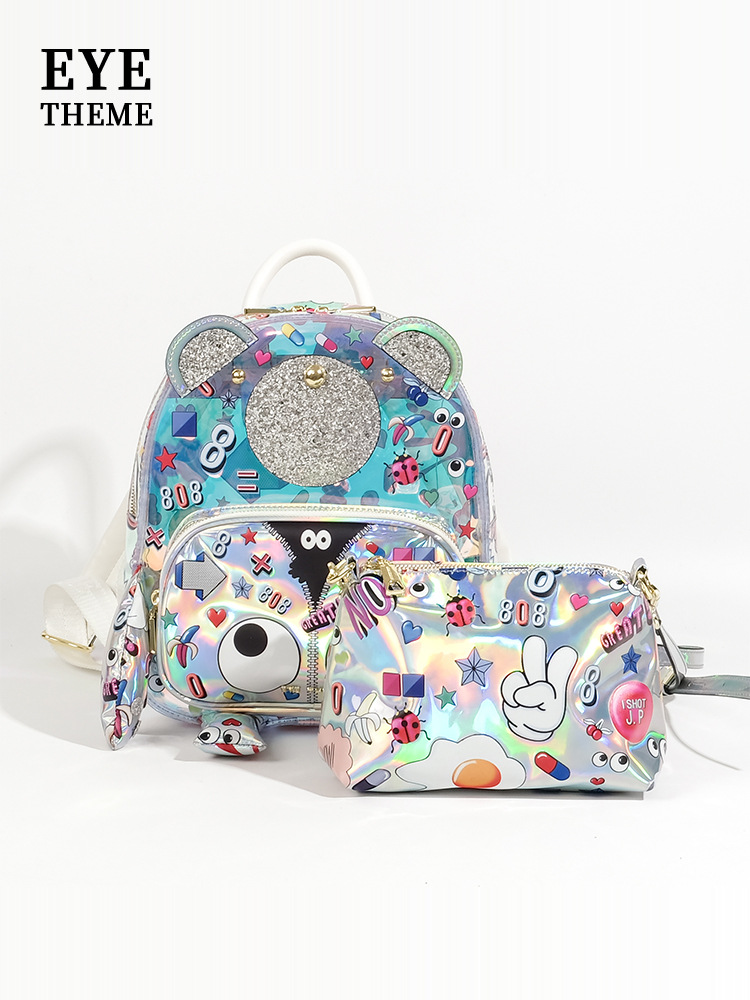 Mochila de hombro transparente gelatina bolsa de moda impresión especial oso viaje bolsas escolares diseño nicho # 2662