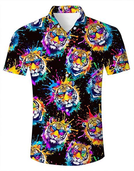 Venta caliente transfronteriza europea y americana, linda mascota gato estampado 3D, camisa hawaiana de manga corta con botones sueltos en la calle principal para hombres