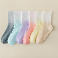 Gradient Color Middle Calf Socks Trendy White Fashion Professional Sports Anti-Slip Glued Yoga Pure Cotton Knee-High Socks Wholesale