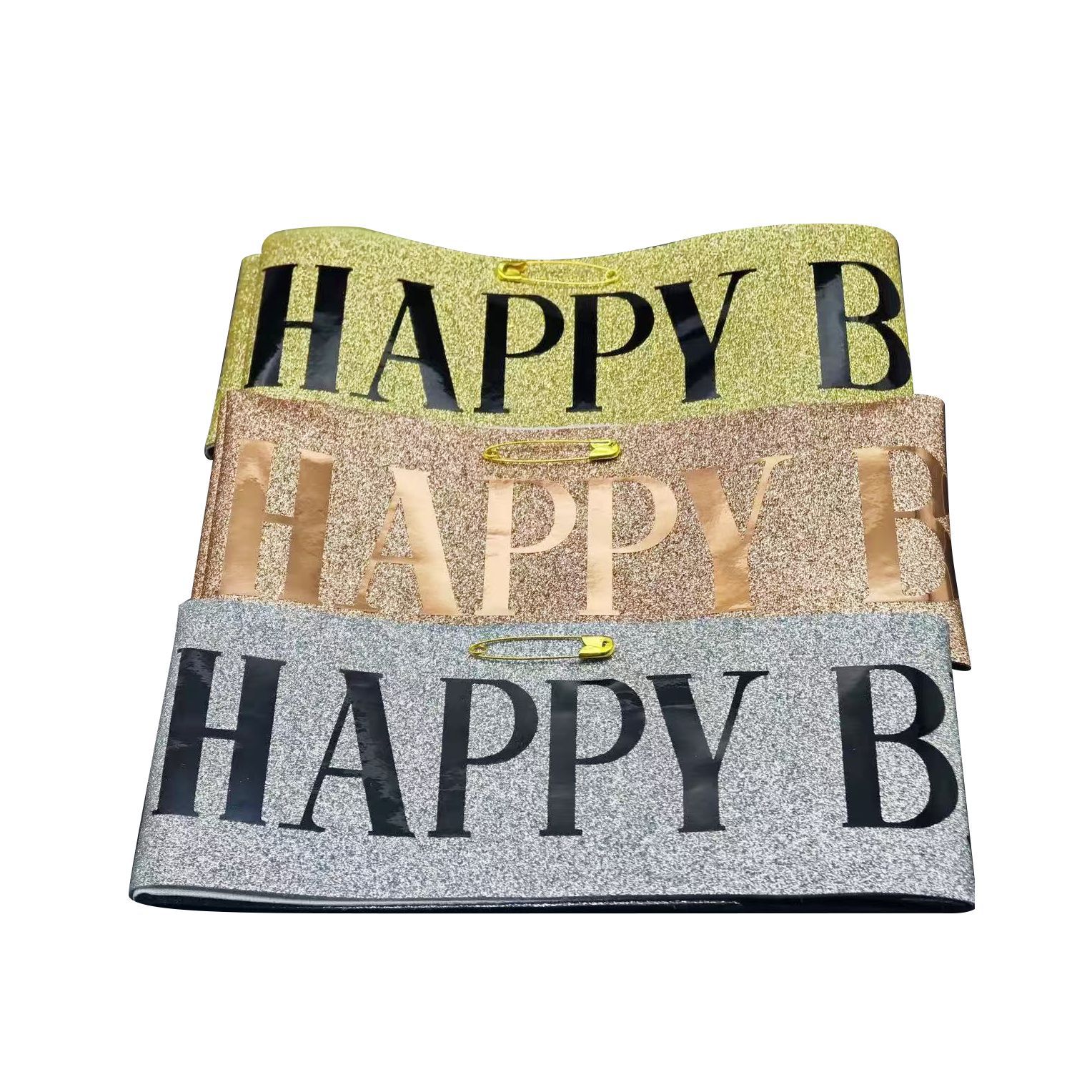 Cinta brillante para fiesta de cumpleaños, banda de cumpleaños, cinta de etiqueta, letras doradas, decoración de fiesta, diadema al por mayor