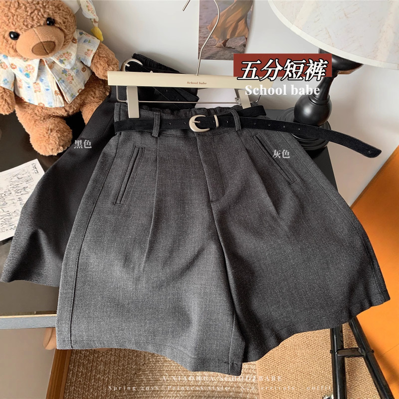 灰色高腰a字巨好看的五分西装短裤女秋2025新款外穿宽松休闲裤黑|undefined