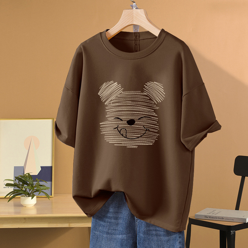 Design Sense oversize Short-sleeved T-shirt Women's Summer plus size Loose American Style Retro Cartoon Bear Half-sleeved Top Design Sense oversize Short-sleeved T-shirt Women's Summer plus size Loose American Style Retro Cartoon Bear Half-sleeved Top