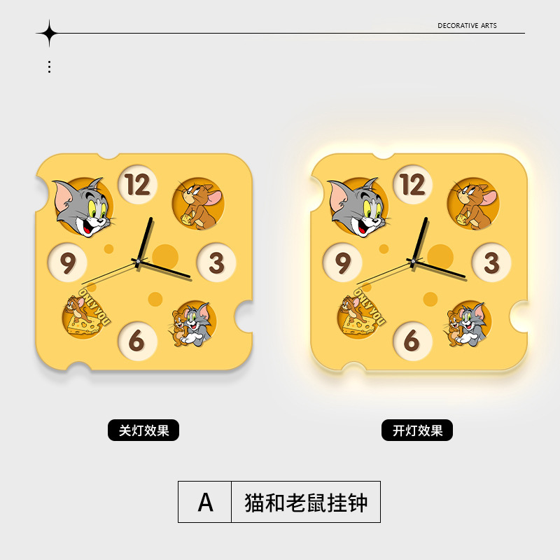 トムとジェリーのリビングルームテーブル壁掛け時計壁掛け時計クリームスタイルレストランウォールランプサイレントクリエイティブパンチフリーウォッチ|undefined