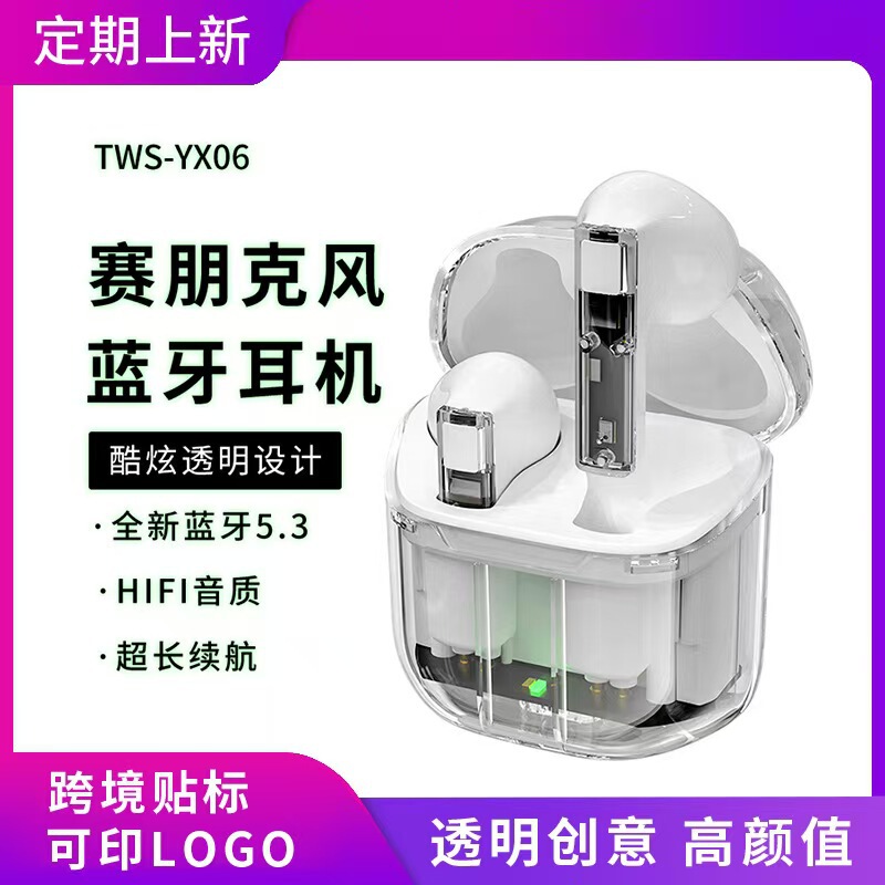 Cross-Border Popular Yx06 Bluetooth Headset Transparent Creative High-Power Wireless Low-Latency E-Sports Gaming Sports Headset