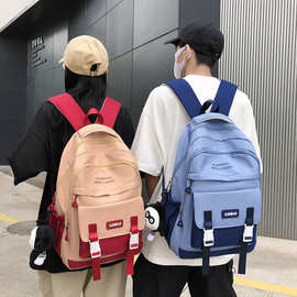 日系工装风书包女韩版初高中大容量双肩包撞色情侣双肩包旅行背包