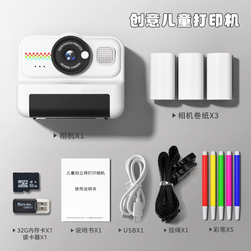 Мгновенная камера Polaroid 4K для детей, цветная печать фотографий, подарок (белая/розовая/синяя/фиолетовая)