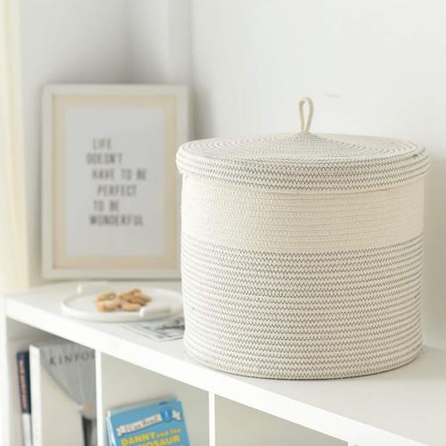 Clothing storage basket woven basket manufacturer direct sales foldable storage basket with cover cotton and linen rope storage box toys