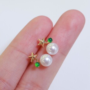 18K Gold Accessories, Five-Pointed Star Jade Earrings, Yellow and White, Reference Beads 6-7mm, Accessories Without Beads
