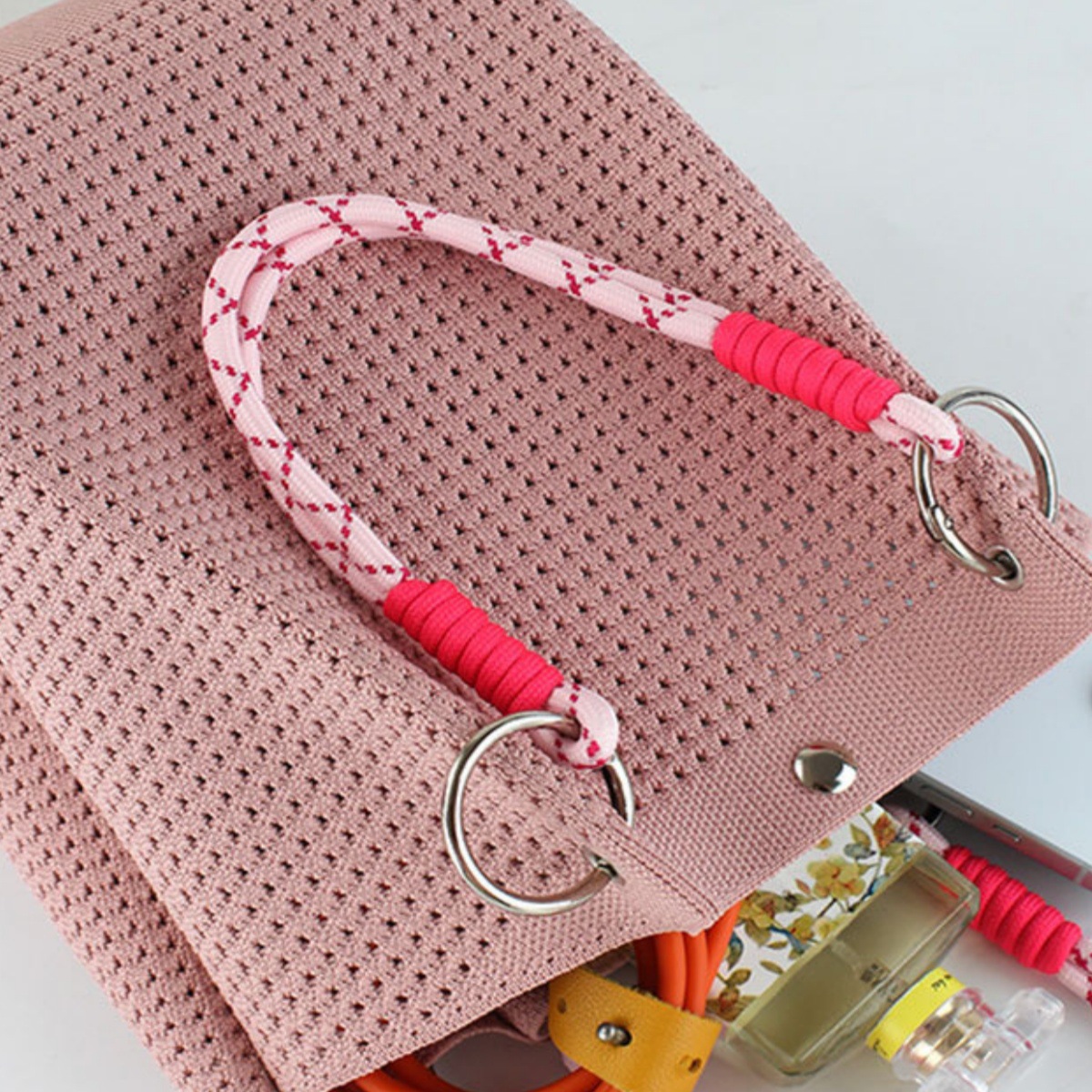 Red cross-border nueva bolsa de bucle de tejido bolsas de tejido de hebilla magnética tridimensional nueva fábrica de bolsas de tejido de rayas de tejido