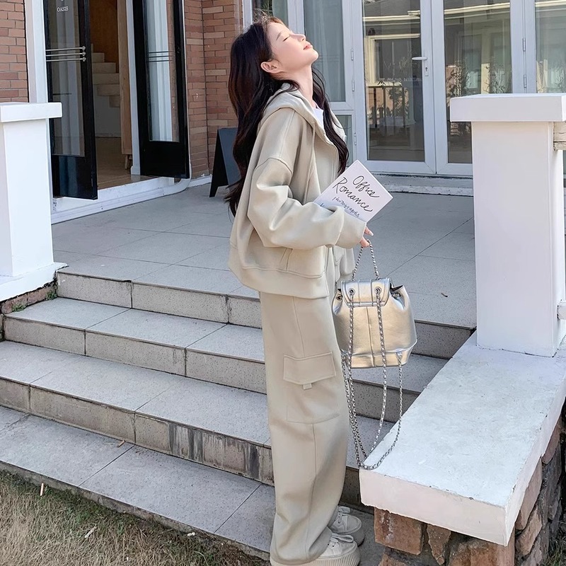 高级感休闲运动套装女春秋小个子工装风卫衣卫裤两件套早秋一整套|undefined