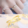 Tide, Japanese fashionable ring from pearl, on index finger, simple and elegant design, internet celebrity