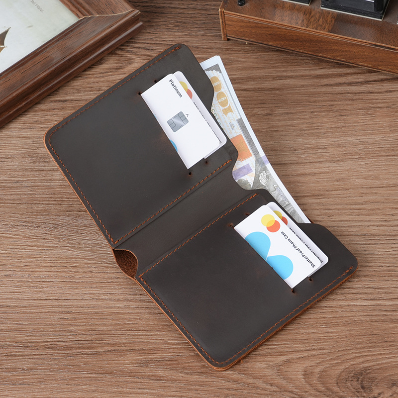 Cross-Border Horizontal Style Vintage Thin Wallet for Men, Genuine Leather Money Clip, Simple Wallet
