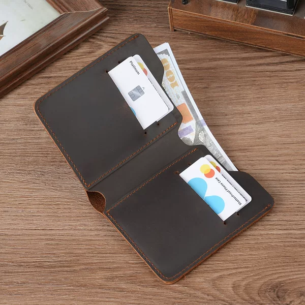 Cross-Border Horizontal Style Vintage Thin Wallet for Men, Genuine Leather Money Clip, Simple Wallet