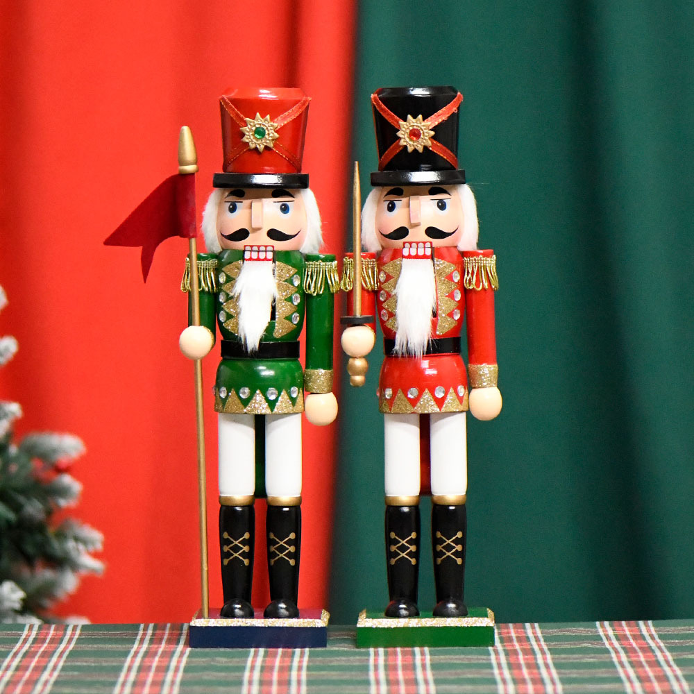 Nuevo 38cm cascanueces soldado esgrima bandera de madera decoración navideña atmósfera fábrica mayorista en stock