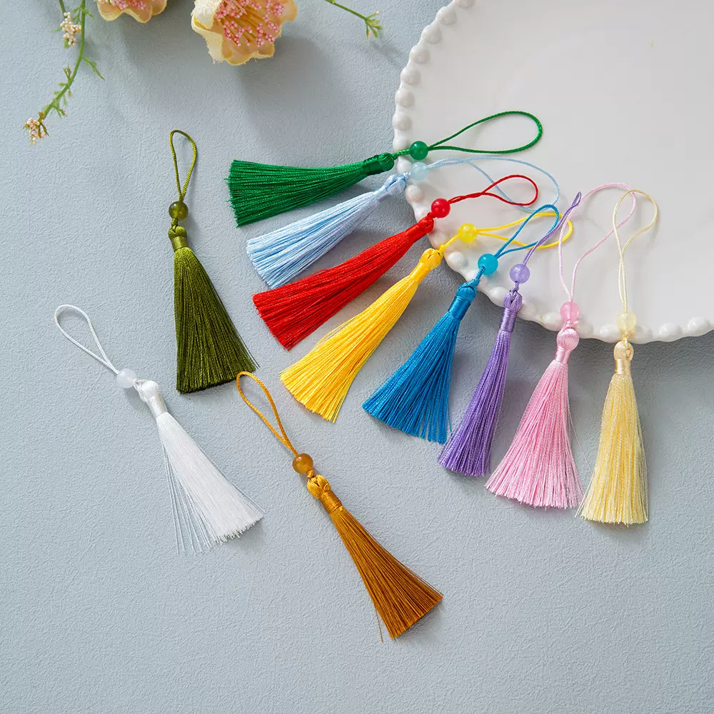 批发串珠7厘米涤纶流苏穗子中国风书签服饰吊穗配件装饰吊坠配饰