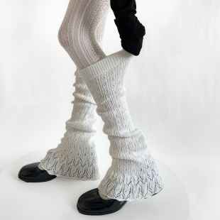 2025 spring new vertical pattern hollow micro flower bud socks y2k hot girls slim stacked knitted pile leg cover