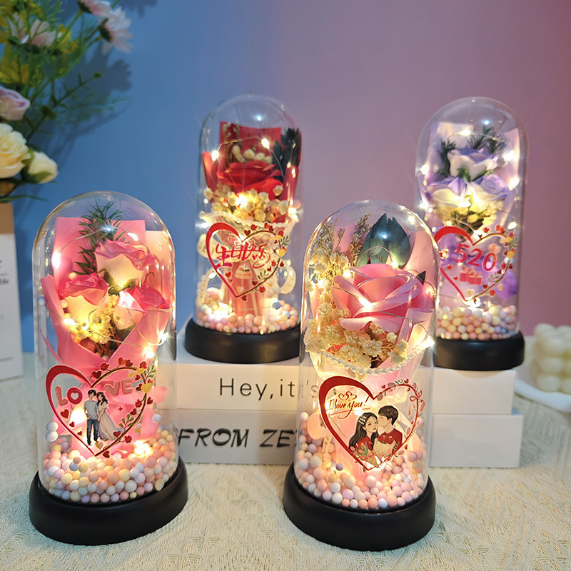 Manufacturer 520 Mother's Day Valentine's Day Gift Glass Cover Rose Bouquet Soap Dried Flowers Immortal Flowers Manufacturer 520 Mother's Day Valentine's Day Gift Glass Cover Rose Bouquet Soap Dried Flowers Immortal Flowers