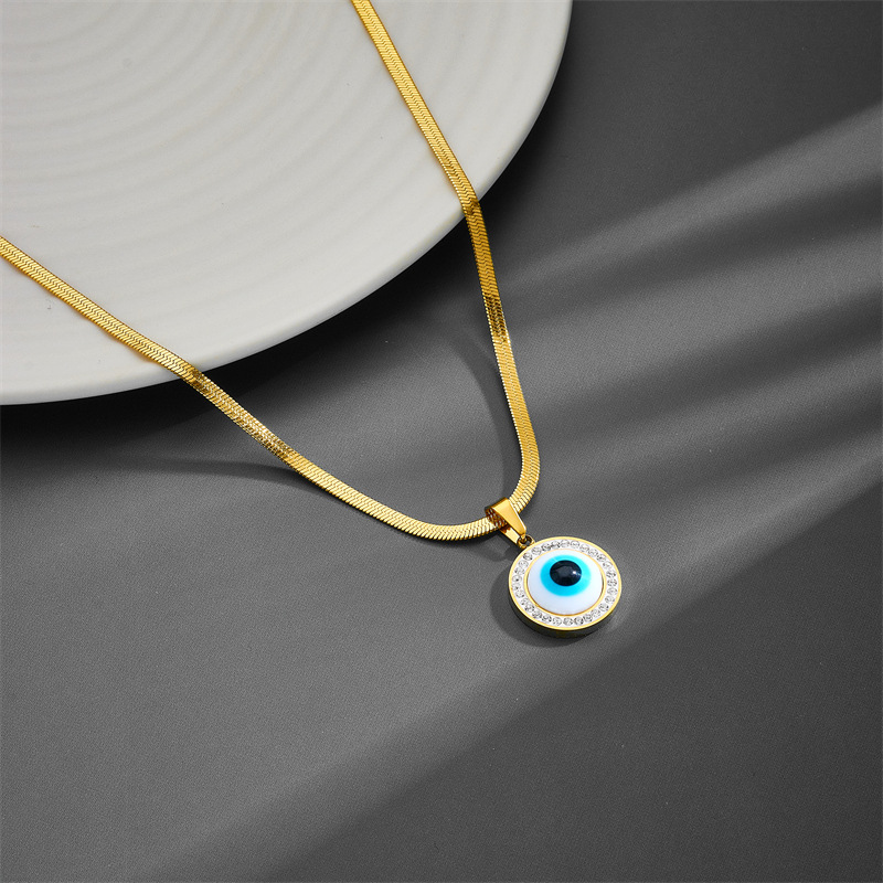 Pendant Necklace Classification 304 Stainless Steel Chain Material 1 Piece, 1 Pair Quantity PVD Coated Real Gold Plated 18K Gold Devil'S Eye Titanium Steel Simple Style Waterproof Non Tarnish Titanium Steel Pendant Necklace
