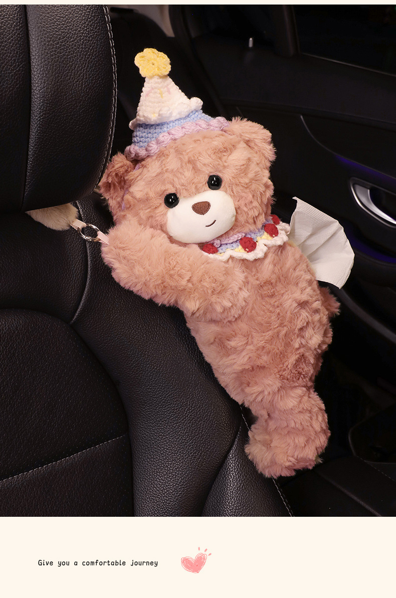 Car Tissue Box Hanging Bag Cute Bear Car Seat Back Hanging Type Creative Tissue Box Car Interior Decoration Supplies for Women