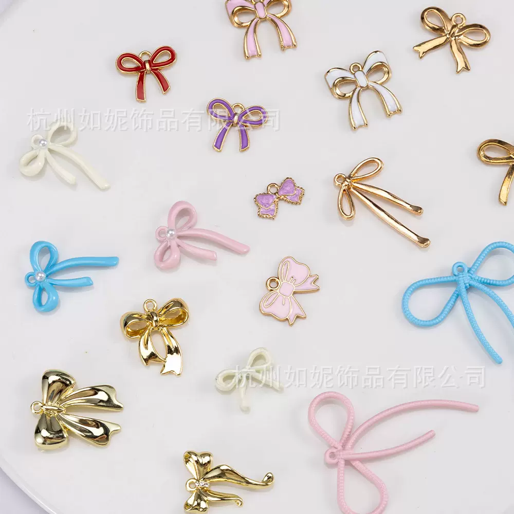 简约不规则金色蝴蝶结配件多款式复古合金蝴蝶结吊坠diy饰品配件