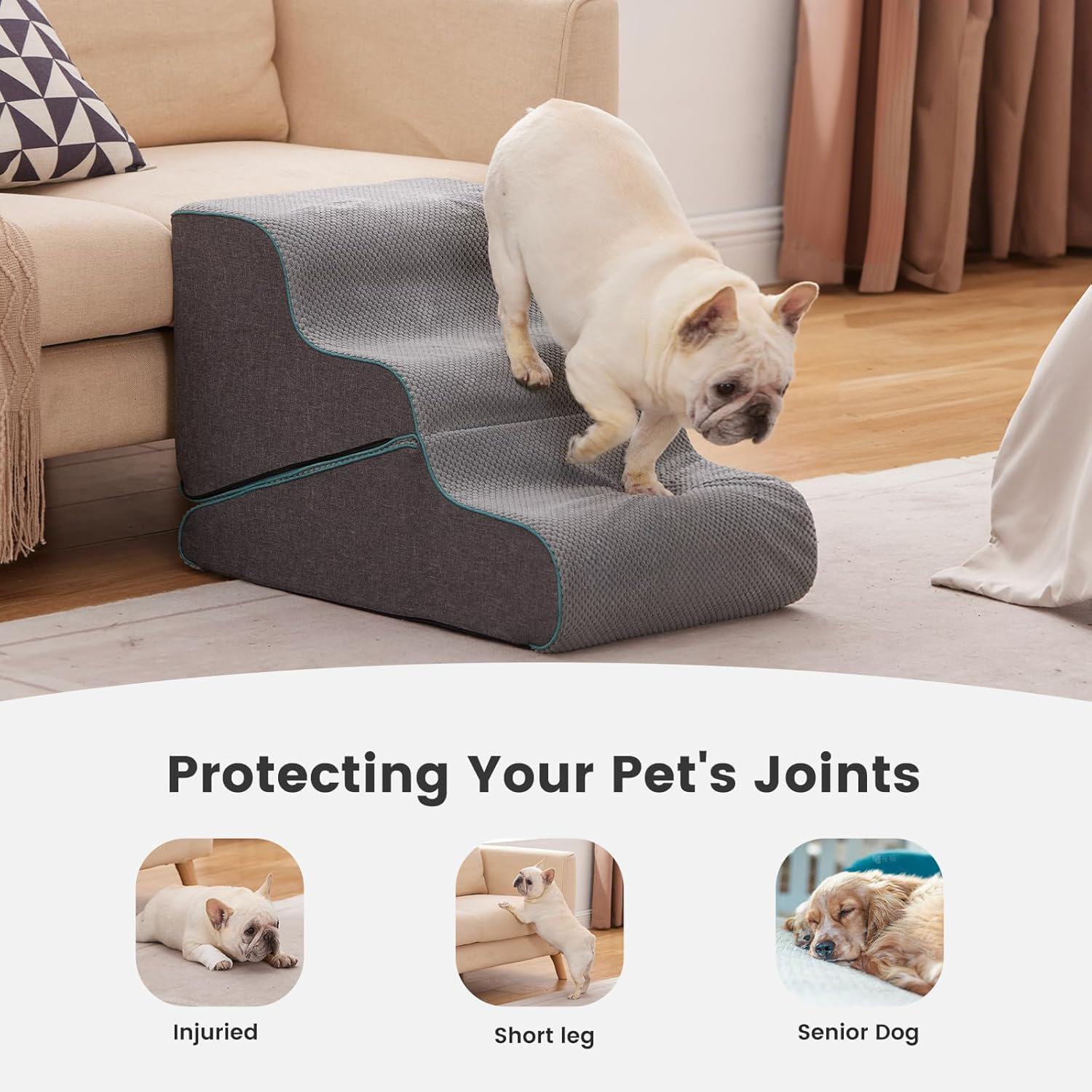 Escalera de esponja comprimida para mascotas desmontable y desmontable, escalera para perros mayores, escalera para perros de tamaño medio, escalera para dormir