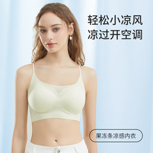 3D立体版型凉感冰丝文胸秋季超薄无痕透气美背吊带果冻胶支撑内衣