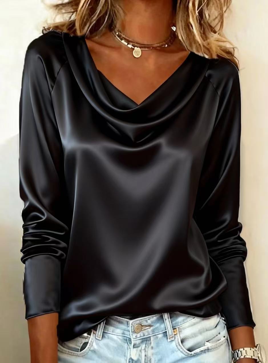 Women's Draped Neck Blouse - Oversized Long Sleeve Shirt For Work & Casual (S-XXL, 5 Colors)_voghion.com