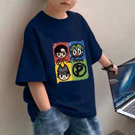 新品100%纯棉夏装韩版新款ins男童短袖t恤小孩衣服男宝帅气潮服
