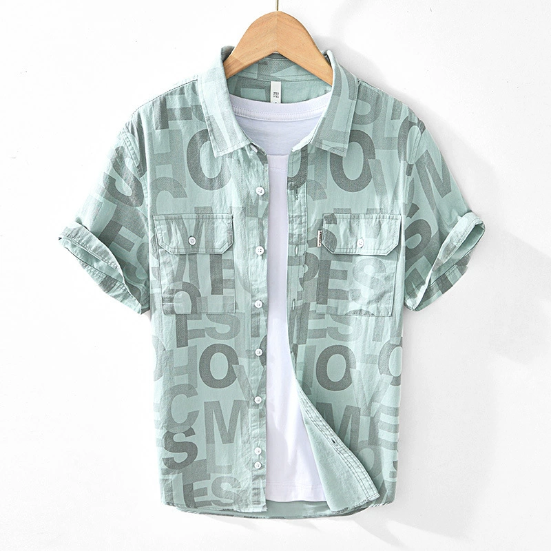 8027 Полная печать, легкая дышащая рубашка с короткими рукавами, буквенные принты, полрукава, легкая рубашка ветра