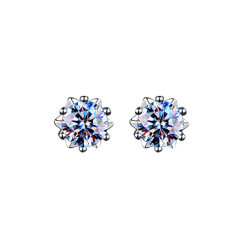 925 sterling silver 1 carat moissanite diamond earrings for women, simulated diamond snowflake earrings, classic six-claw light luxury earrings