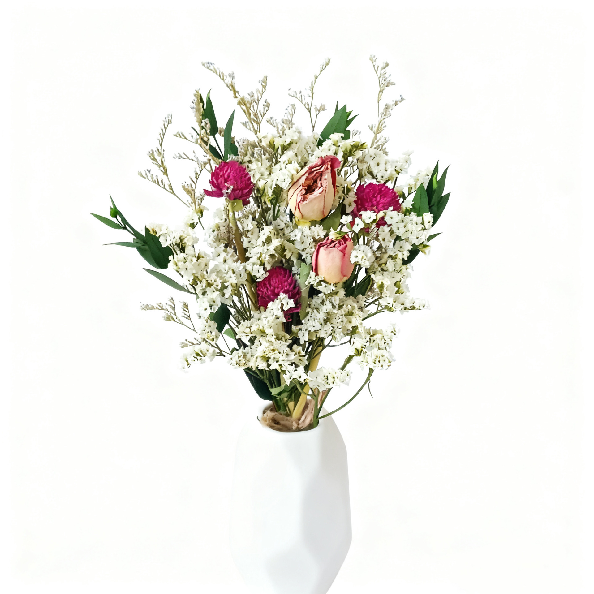 Bouquet de gypsophile séchée de 25 cm, grand format, inspiré des célébrités d'Internet, avec de vraies fleurs et une rose « Ne me perdez pas »._voghion.com
