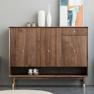 Nordic Cherry Wood Solid Wood Entrance Cabinet White Oak Household Door Three-door Storage Storage Shoe Rack Black Walnut Shoe Cabinet