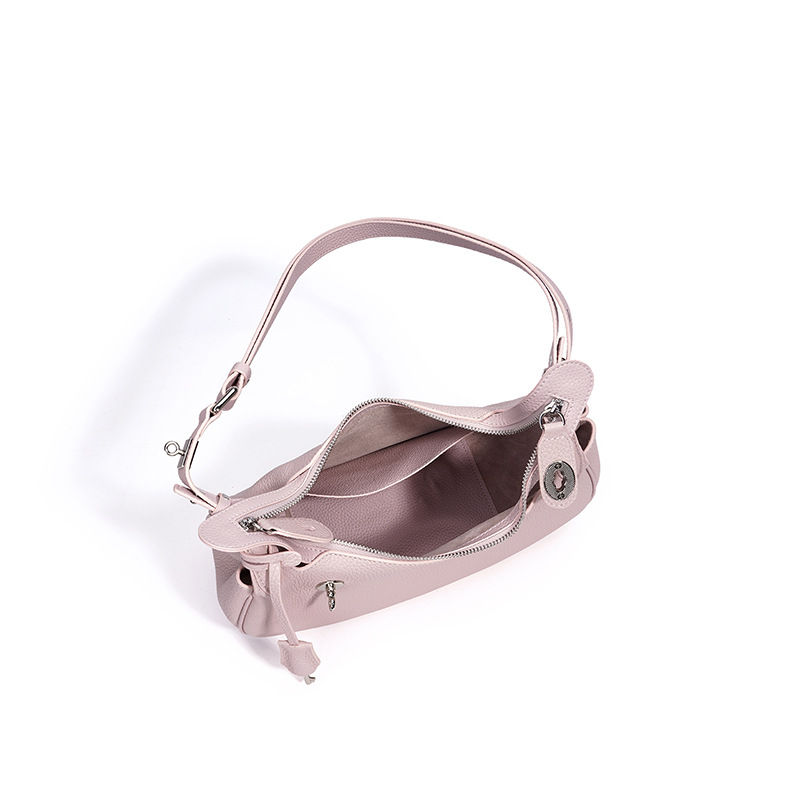 Luxury Crescent Moon Shoulder Bag For Women - Candy Color Korean Style Versatile Genuine Leather Handbag For Work And Commuting - Thumbnail 4