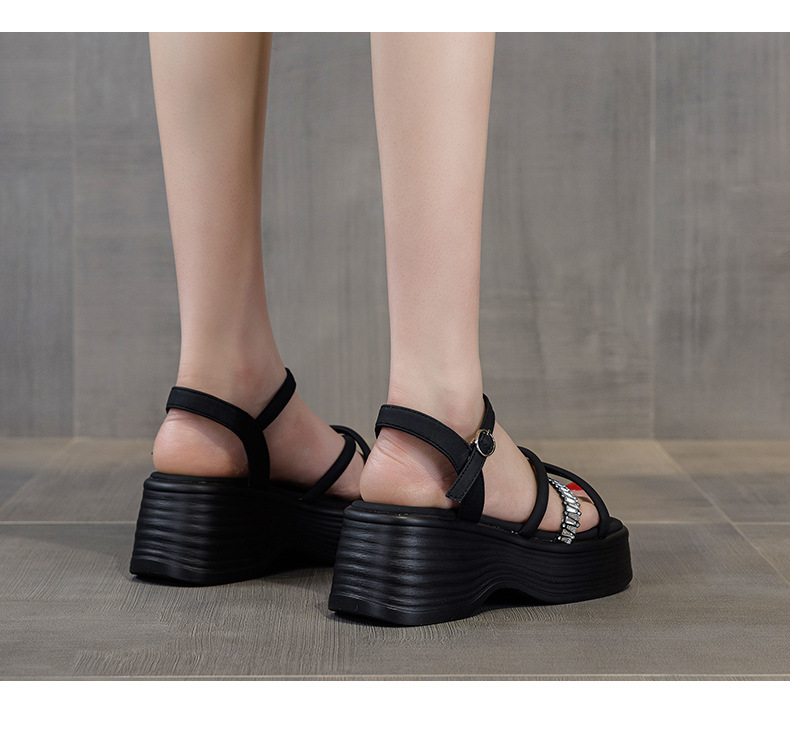 Sandal nữ đế dày đính đá hở mũi gót platform 9 cm — M2901 đen, M2901 be, M2901 bạc chi tiết 12