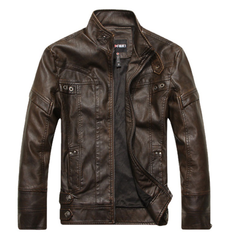 Foreign Trade Leather Jacket Men's Leather Clothing European and American Fashion Slim Fit Men's Motorcycle PU Leather Clothing fleece-lined Leather Jacket Trendy